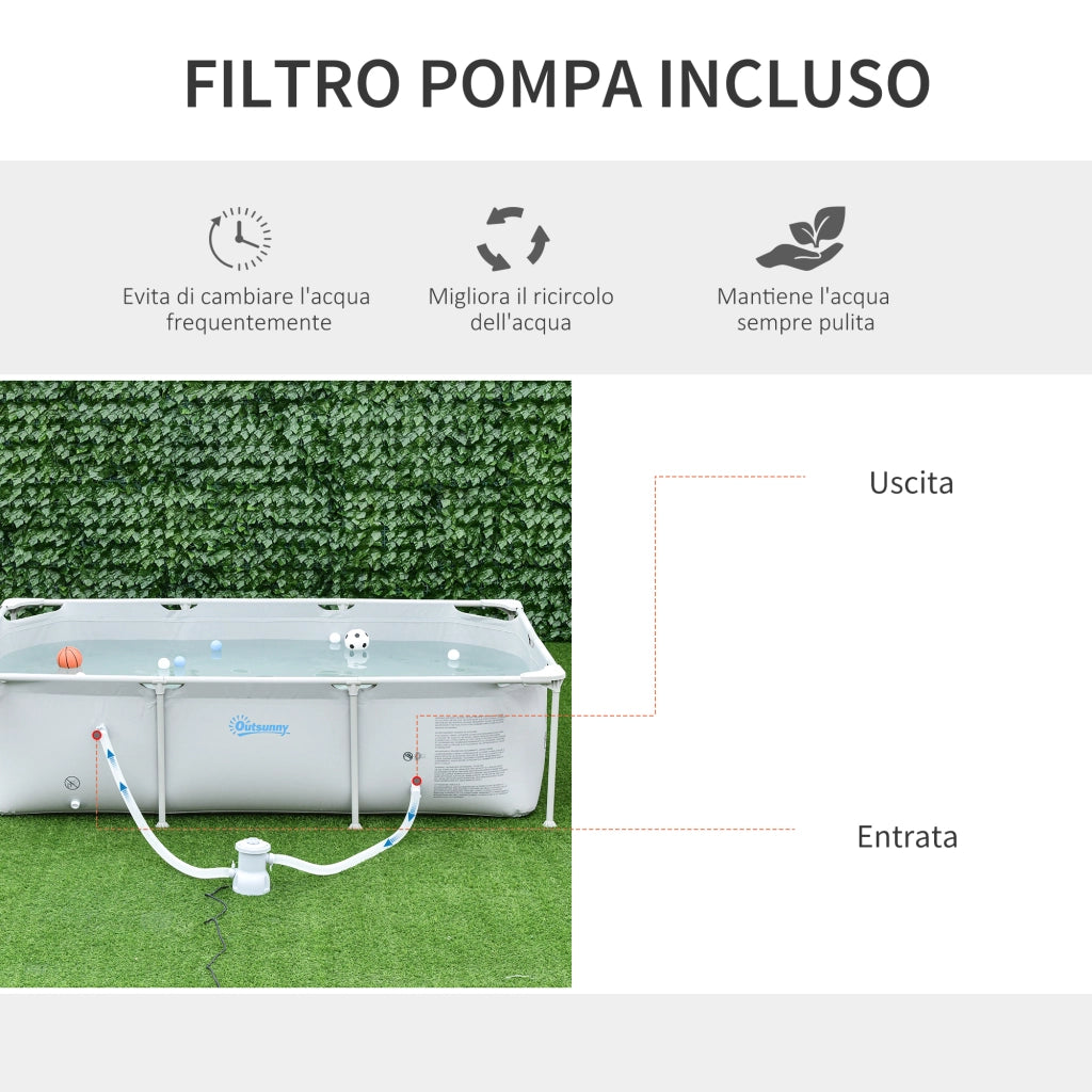 Piscina Fuori Terra Rettangolare Rigida ¨C zephmum ¨C Grigio Acciaio PVC 252x152x65cm