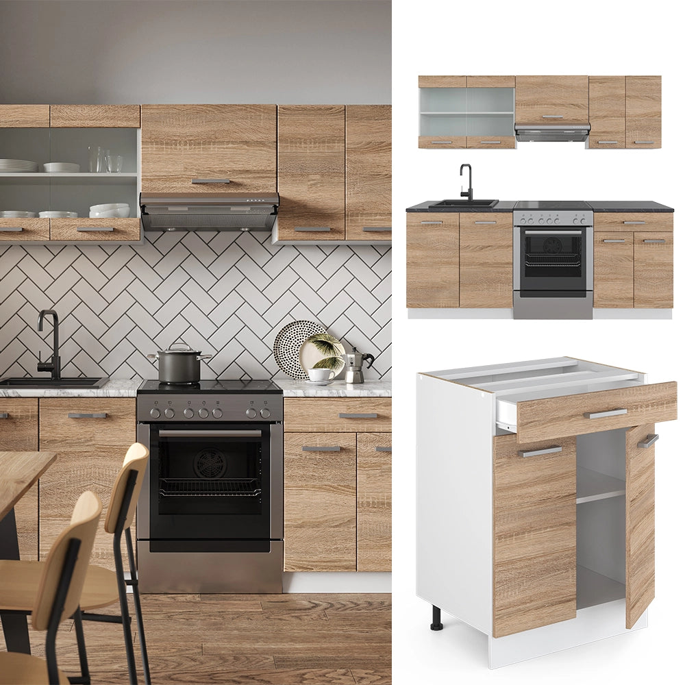 Vicco Cucina componibile Sonoma/Bianco 200 cm senza piano di lavoro