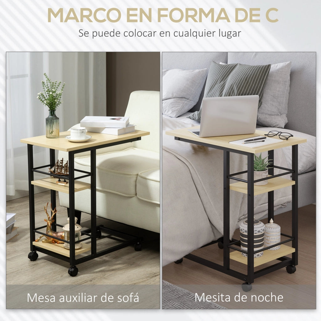 Tavolino da salotto con ruote e 2 ripiani ¨C zephmum ¨C 60x34,5x64,5 cm colore naturale