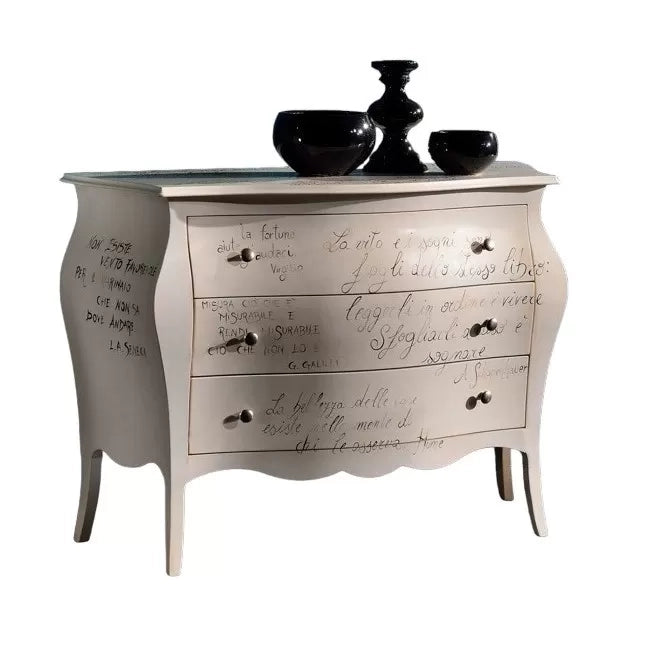 ComÒ bombato avorio patinato shabby scritte 118x50x85 - Mobili 2G