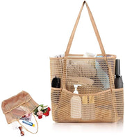 Borsa da spiaggia XXL impermeabile - Borsa da spiaggia con cerniera - Borsa da spalla pieghevole - Borsa da bagno per donne - Borsa da spiaggia in paglia - Dimensioni grandi 49 x 36 x 14 cm - Borsa da bagno