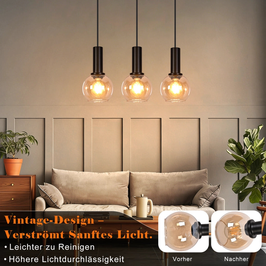 ZMH Lampada a Sospensione 3Luci Vintage in Vetro Oro Altezza Regolabile E27 per Sala da Pranzo Soggiorno Senza Lampadina