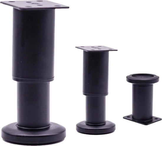 Piedini per mobili in metallo nero regolabili 4 pezzi - 8 cm a 12 cm - per tavolo, divano, letto - inclusi viti