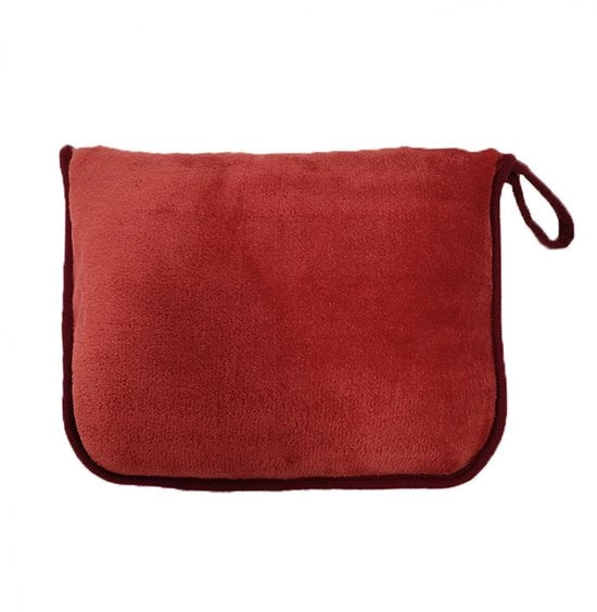 Deken di viaggio morbido, deken per aereo, si può ripiegare come cuscino, con cinturino per valigia e clip per zaino, deken compatta, adatta a ogni viaggio, 100*150cm, rosso terra.
