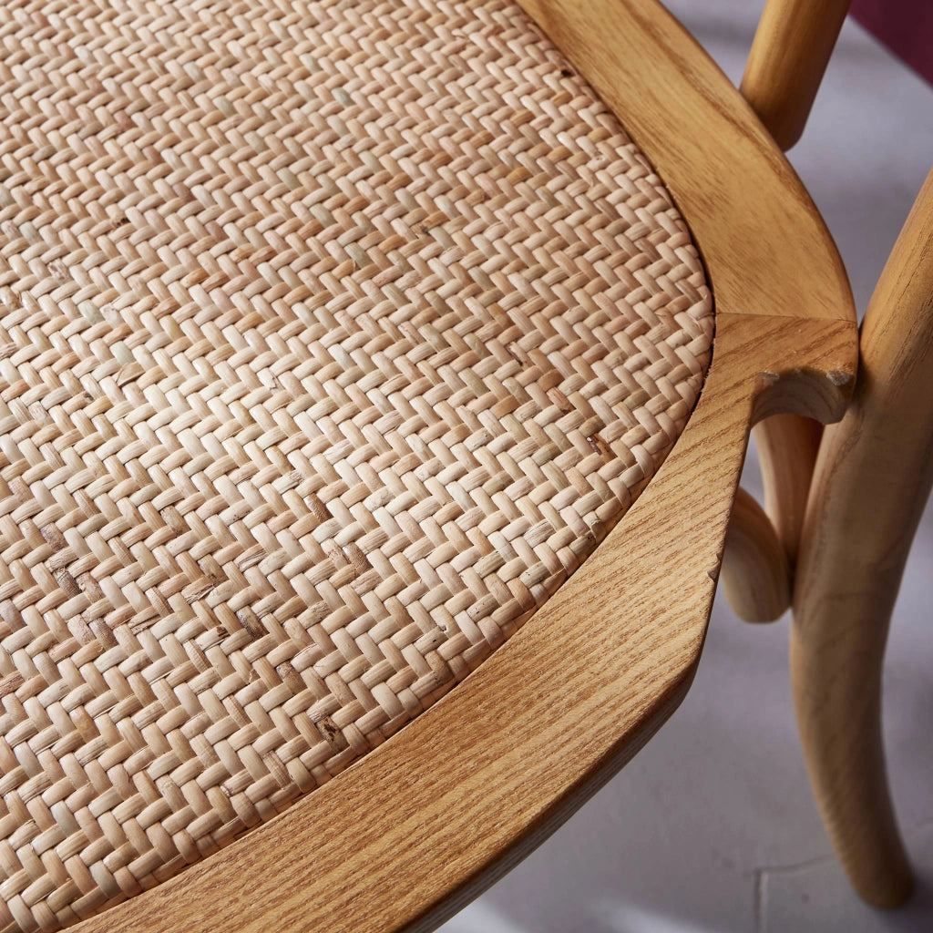 Set 2 sedie vintage in legno e rattan, marrone naturale