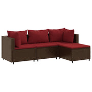 Set Mobili da Giardino 4 pz | Set Salotto da Giardino con Cuscini in Polyrattan Marrone