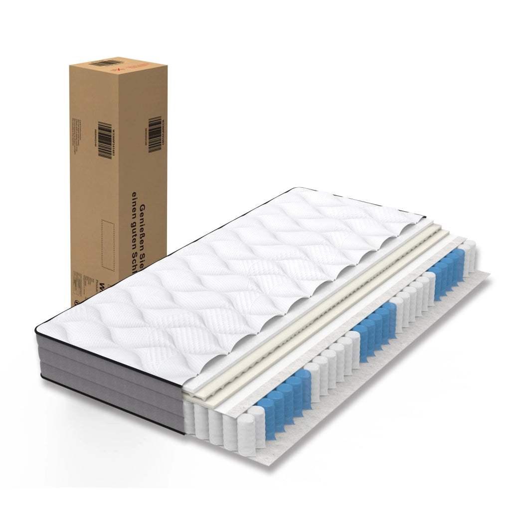 Materasso a molle insacchettate a 7 zone in memory foam; bianco e grigio