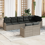 Set Divano da Giardino  da 8 Pezzi con Cuscini Grigio Chiaro Polyrattan