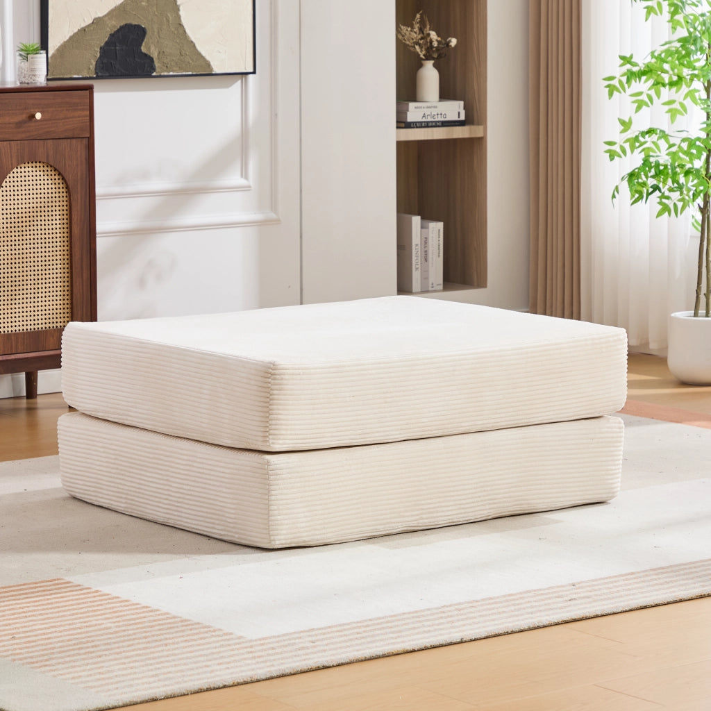Reposapiedi Convertibile Pieghevole in Velluto a coste con Funzione Letto, Beige