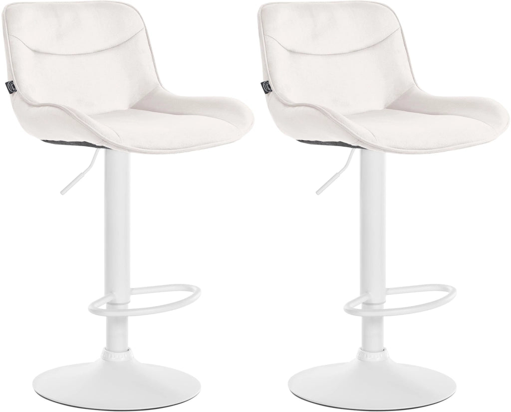 Set di 2 sgabelli da bar Vonore in velluto crema,bianco