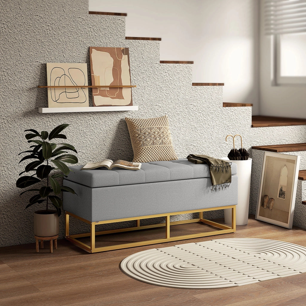 Divanetto 2 posti con contenitore ¨C zephmum ¨C 110x44x48 cm grigio dorato