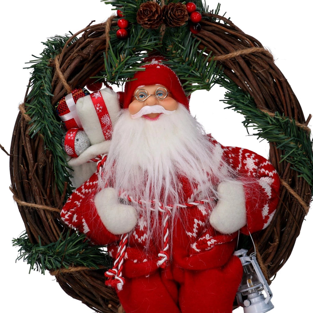 Babbo natale tessuto su ghirlanda rossocm35