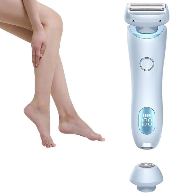 Apparete per depilazione - Rasoiatore - 2-in-1 per uso umido e secco - Rasoiatore elettrico impermeabile - Portatile - Depilazione indolore - Capo rimovibile - Adatto per linea bikini, gambe, braccia e ascelle - Blu