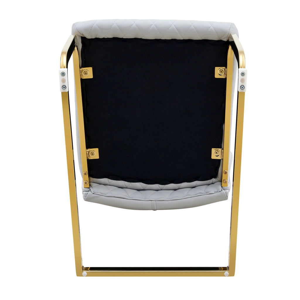 Sedia da sala da pranzo set da 2 con schienale alto ergonomico e seduta imbottita in metallo e similpelle grigio chiaro oro