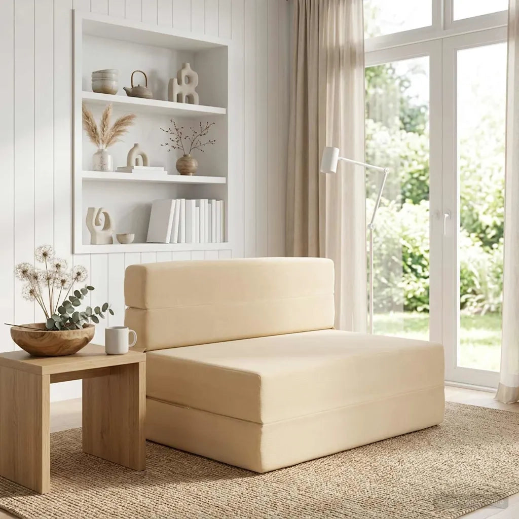 Divano Letto Pieghevole Crema 70 x 80 x 60 cm Tessuto 900099