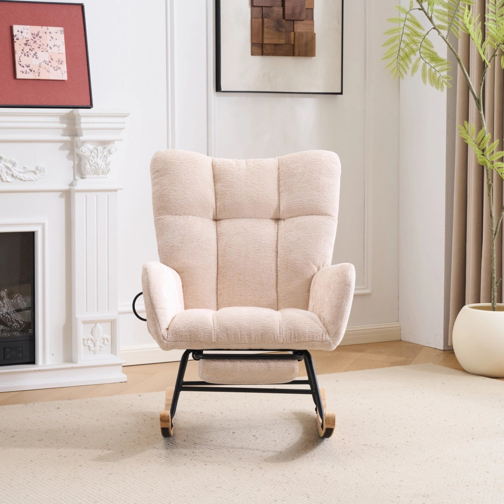 POLTRONA A DONDOLO con poggiapiedi e vano portaoggetti, Chenille Beige