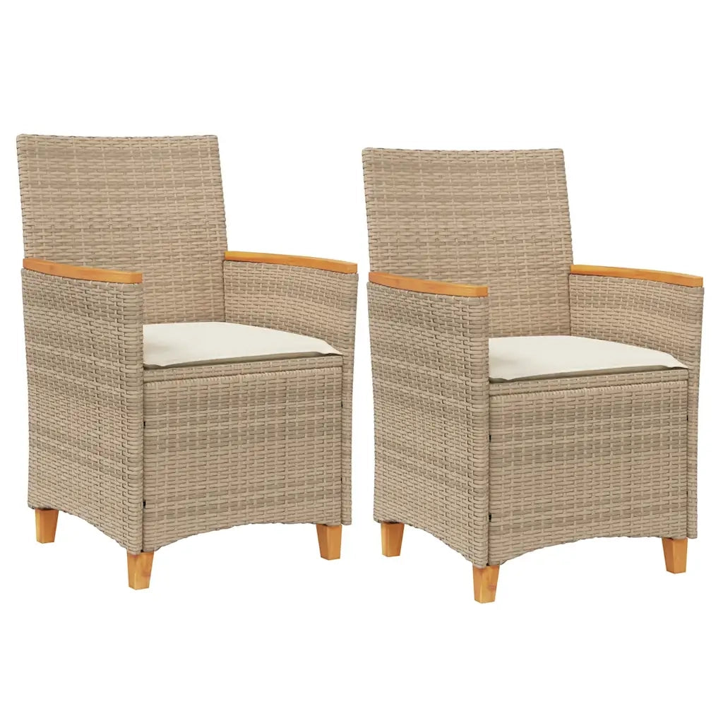Sedie Giardino con Cuscini 2 pz Beige Polyrattan Legno Massello 368722