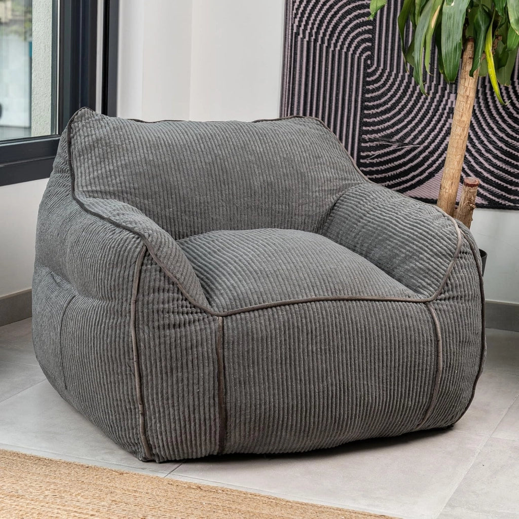 Pouf Poltrona per Salotto e Camera - Tessuto in Velluto a Coste Morbido ed Elegante - Poltrona Sacco Generosamente Imbottito, Ideale per un Ambiente Accogliente (Grigio Scuro)