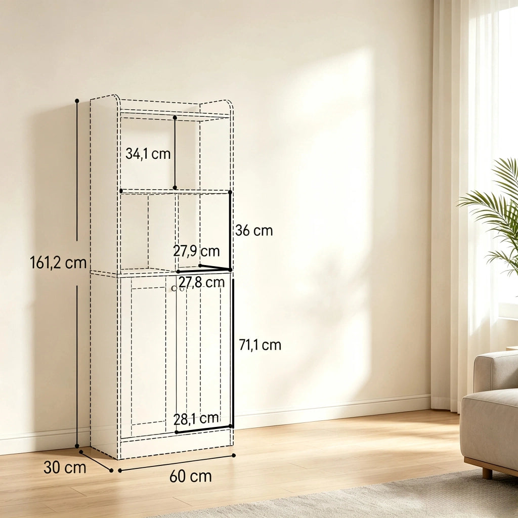 Libreria con anta e vani aperti, con dispositivo antiribaltamento, per soggiorno, in MDF e truciolare, verde, 60 × 30 × 161,2 cm