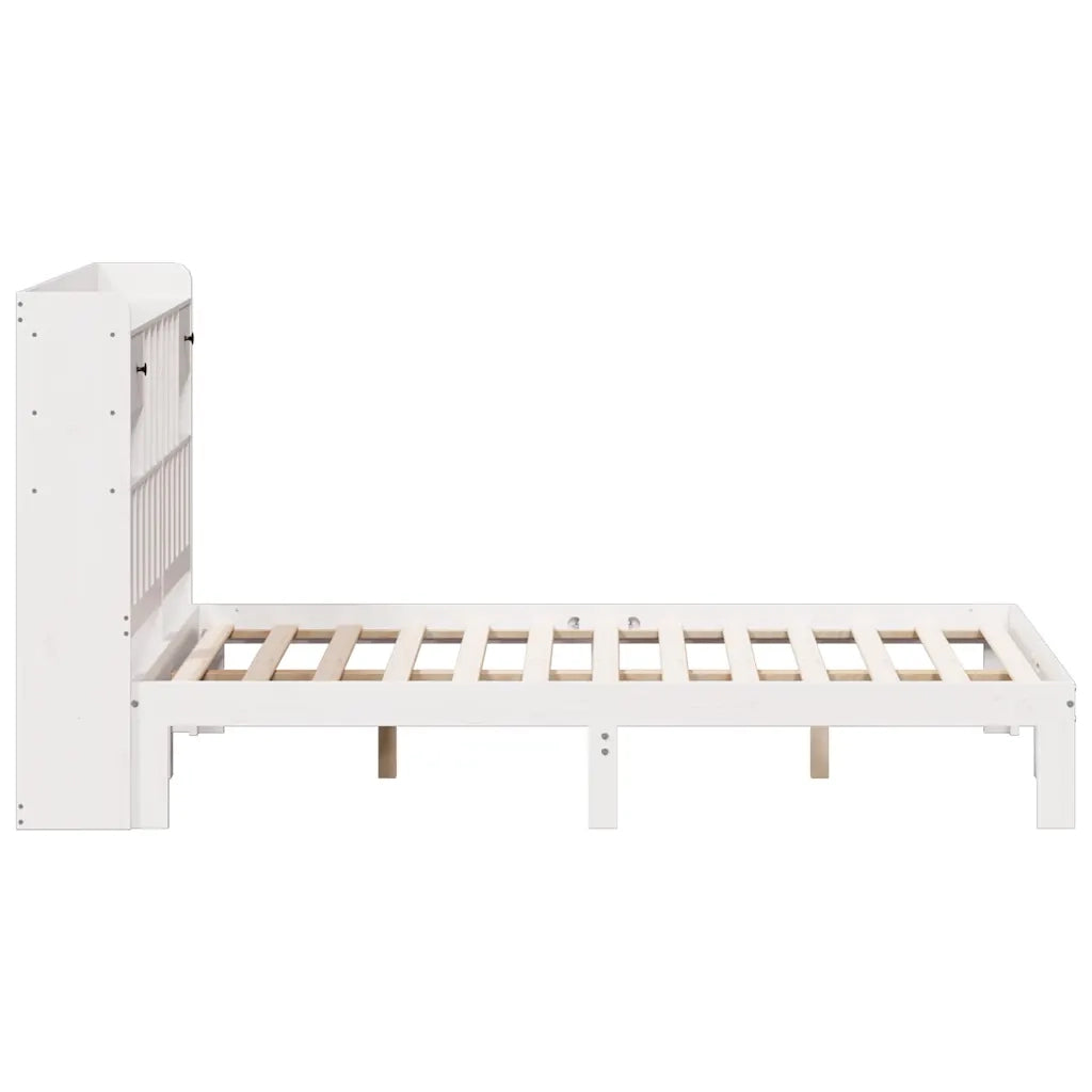 Letto Libreria senza Materasso-Struttura Letto con contenitore Bianco 135x190 cm Legno di Pino 368481