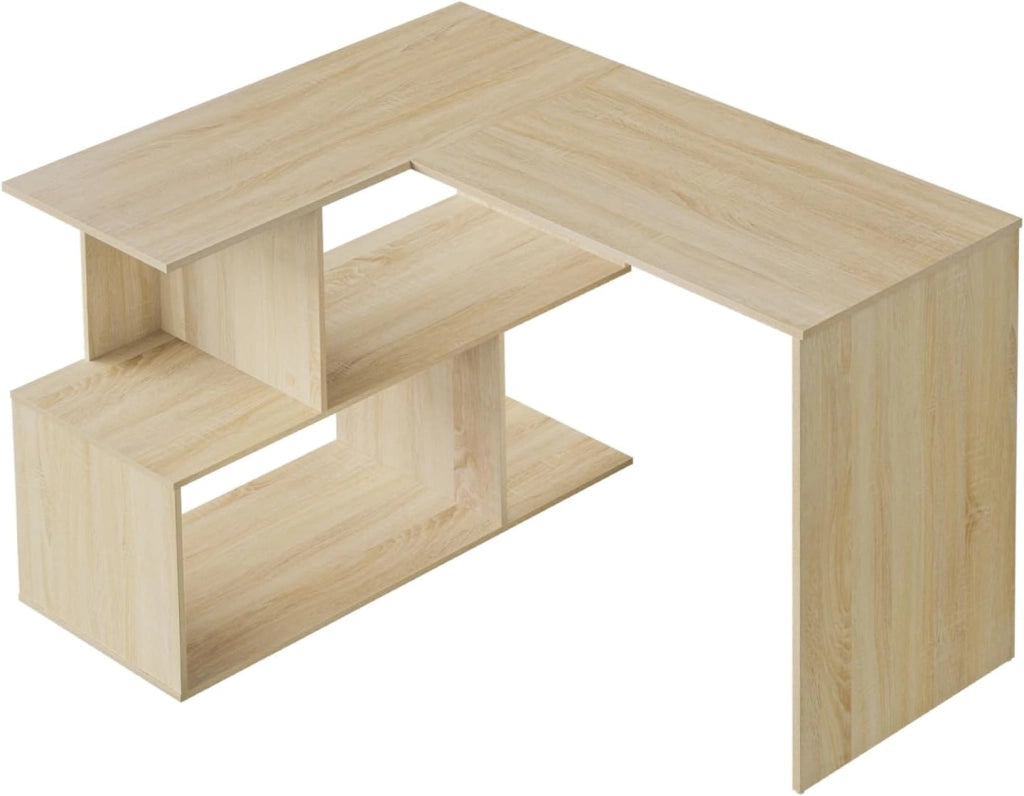 Scrivania Angolare a Forma di L con Libreria, 120x100x75 cm, Scrivania Ufficio per Computer, Tavolo da Lavoro, Studio and Soggiorno, Rovere Chiaro