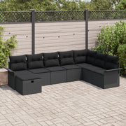 Set Divano da Giardino in 8 Pezzi con Cuscini Neri in Polyrattan
