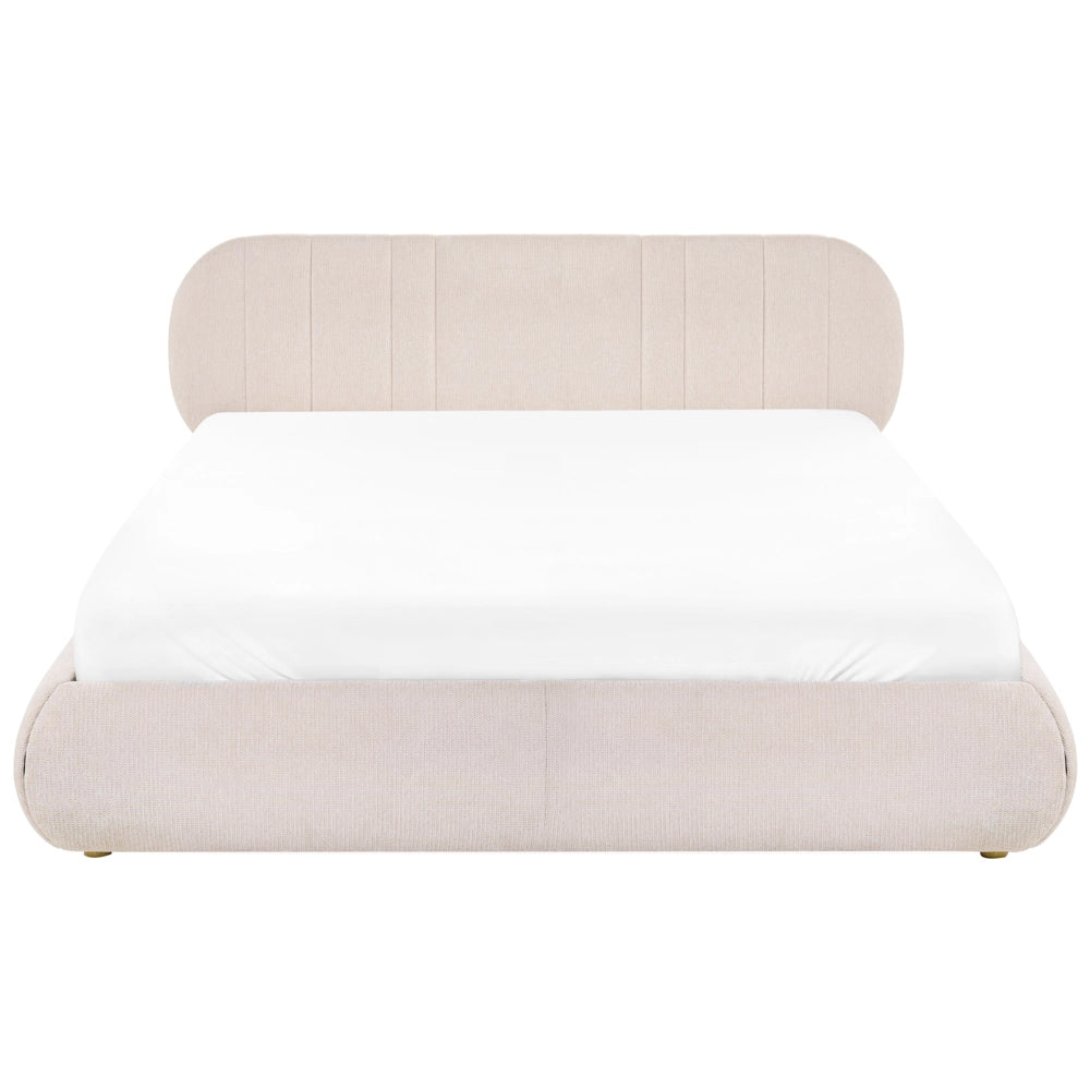 Letto matrimoniale imbottito con struttura a molle a sollevamento trapuntato 180 x 200 beige chiaro e contenitore sollevabile