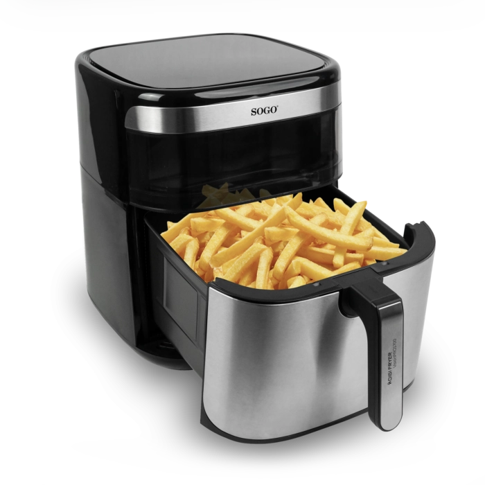 Friggitrice ad aria 10L 1700W con finestra e 10 programmi, controllo touch temperatura 80-200°C e cestello ceramico - Sogo