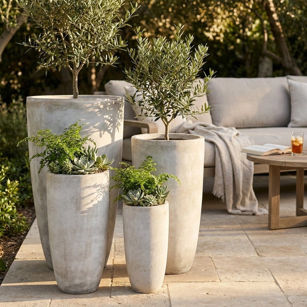 Set di 4 vasi da Giardino in Fibra di argilla cm 54x54x101 - DERRICK