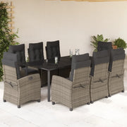 Set da Pranzo da Giardino 9 pz con Cuscini in Polyrattan Grigio 3212801