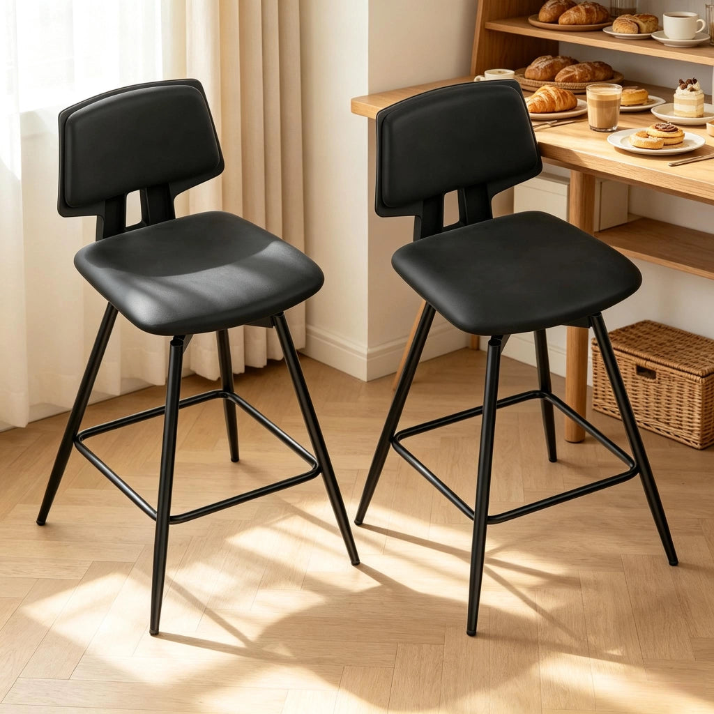 SGABELLO ALTO GIREVOLE 45,5x45,5x89 cm Nero Set da 2 pezzi