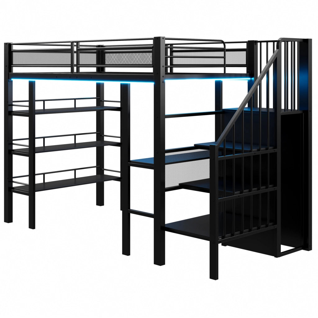 Letto a castello multifunzionale 90x200 con scrivania, ripiani e scala reversibile