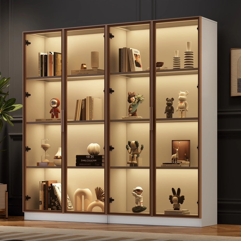 Libreria Vetrina con LED e Ante Battenti ¨C MINIMAL ¨C Bianco, Legno, 80x40x160 cm