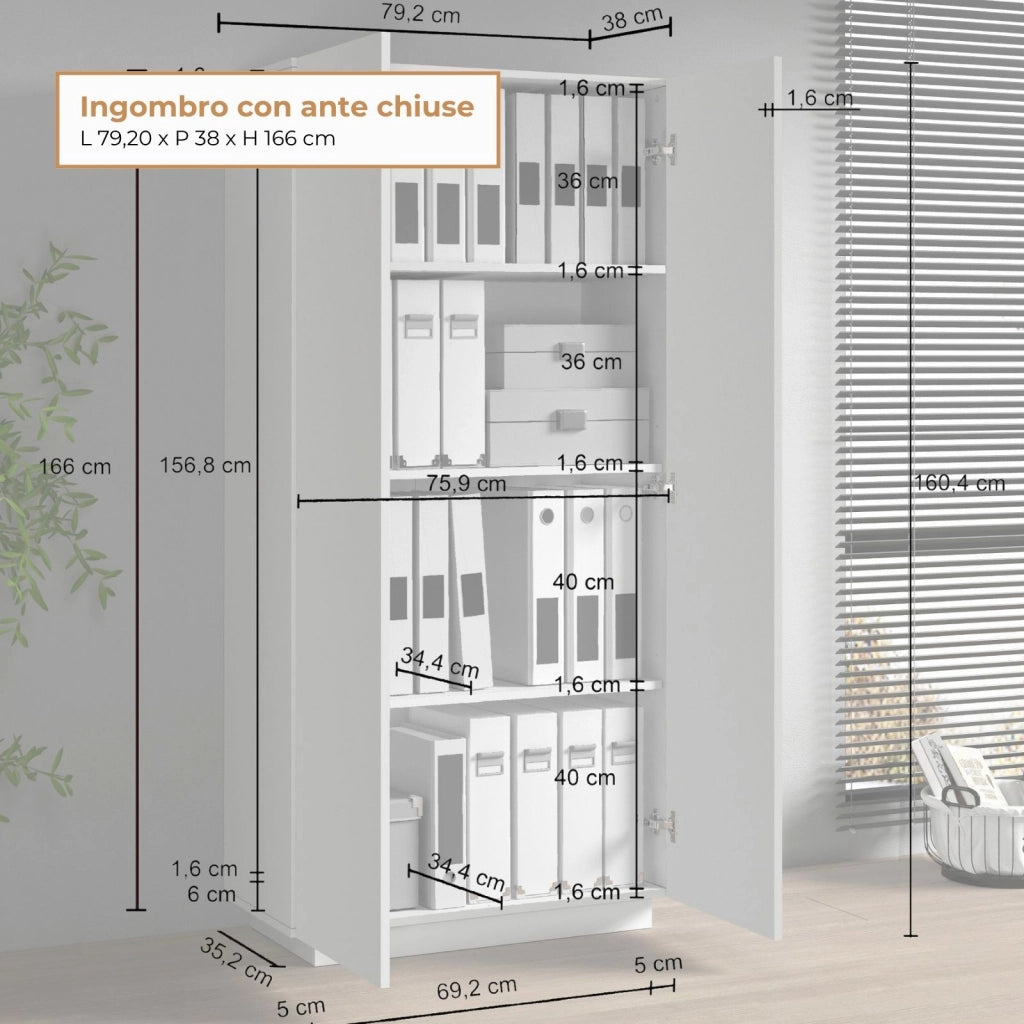 WHOUS Armadio multiuso Easy a 2 ante bianco opaco 79,20x38x166 cm