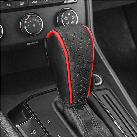 Versnellingspookhoes in pelle con bordo in diamante, protezione per il differenziale in pelle duratura, accessorio decorativo universale per auto, camion e SUV (nero/rosso)