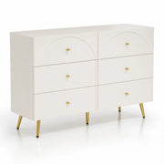 Cassettiera 6 Cassetti Mobile Contenitore Capiente Per Camera Da Letto Cameretta Ingresso Stanza Ospiti Design Moderno Minimal Con Piedini Dettagli Oro 120 X 40 X 85 Cm Bianco