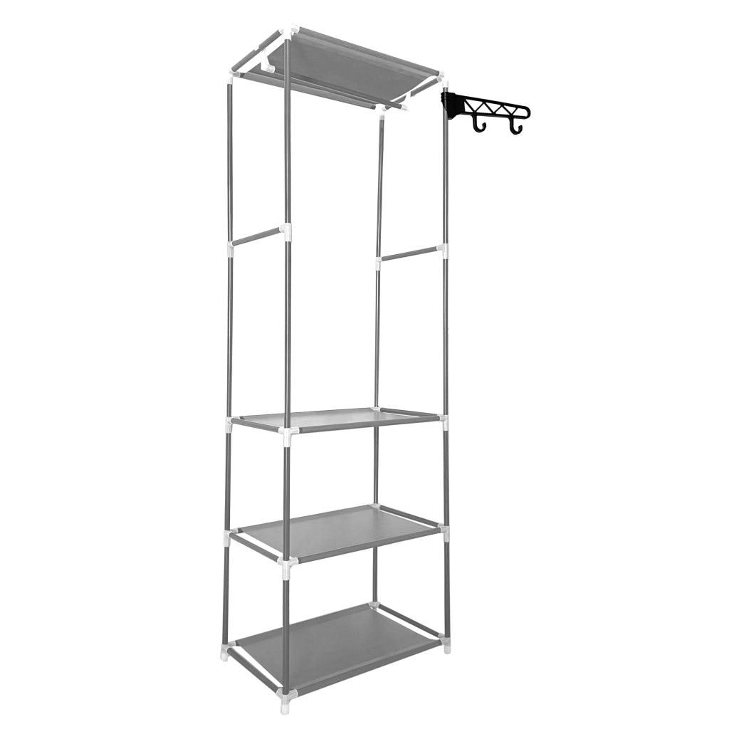Armadio spogliatoio statico Nyana Home 170x55x35 cm 3 ripiani 1 barra superiore 1 appendiabiti laterale Bianco