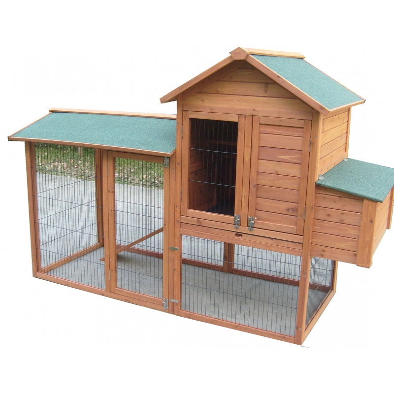 Pollaio da giardino in legno 227x94 cm – per 5-8 galline – pareti 10 mm con voliera e zona notte – PO2309 Foresta