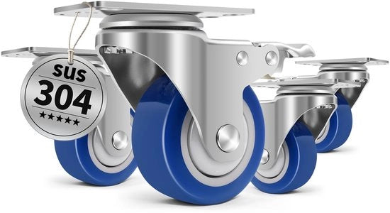 Set di ruote a rotazione 75 mm - 4 pezzi - Capacità 540 kg - Ruote a rotazione con freno - Resistente al calore - Adatti a diversi tipi di pavimento - Ruote per mobili