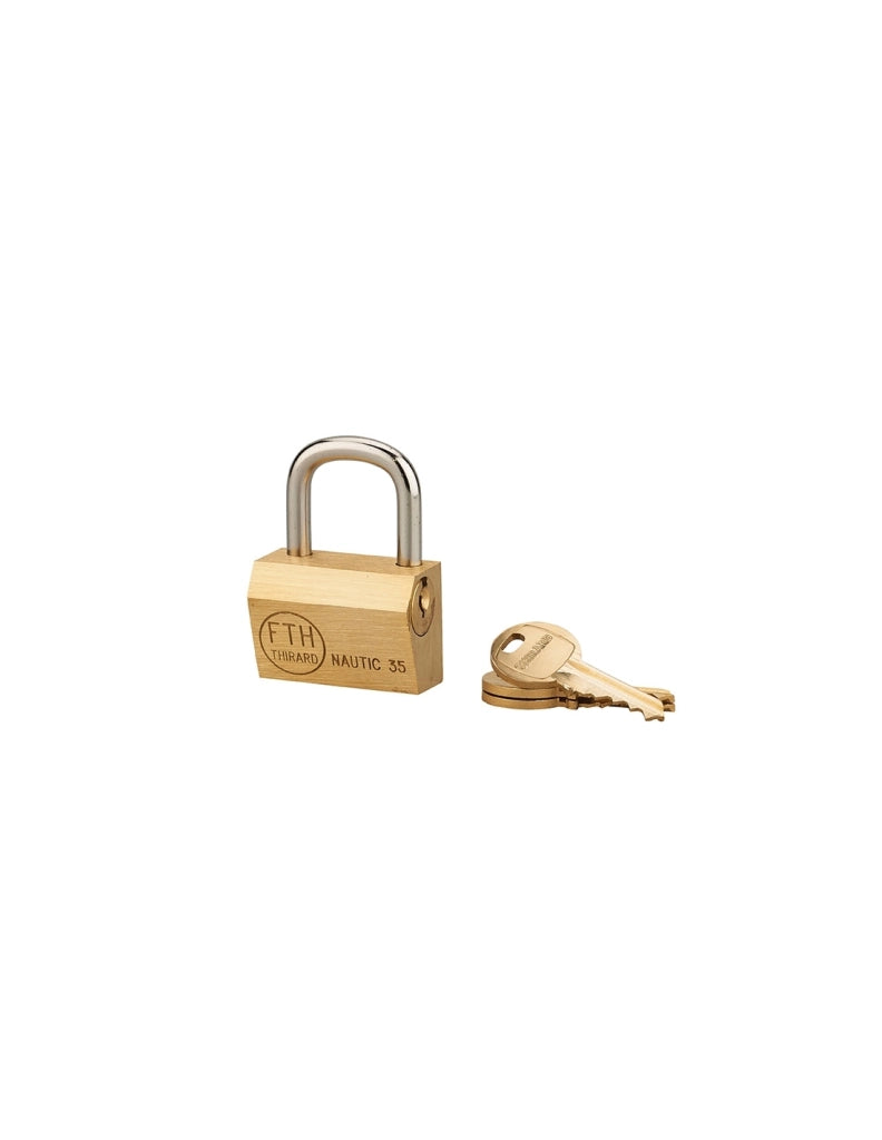 Lucchetto Ottone Nautic 35mm, 3 chiavi, anticorrosione, waterproof, arco acciaio temprato - THIRARD