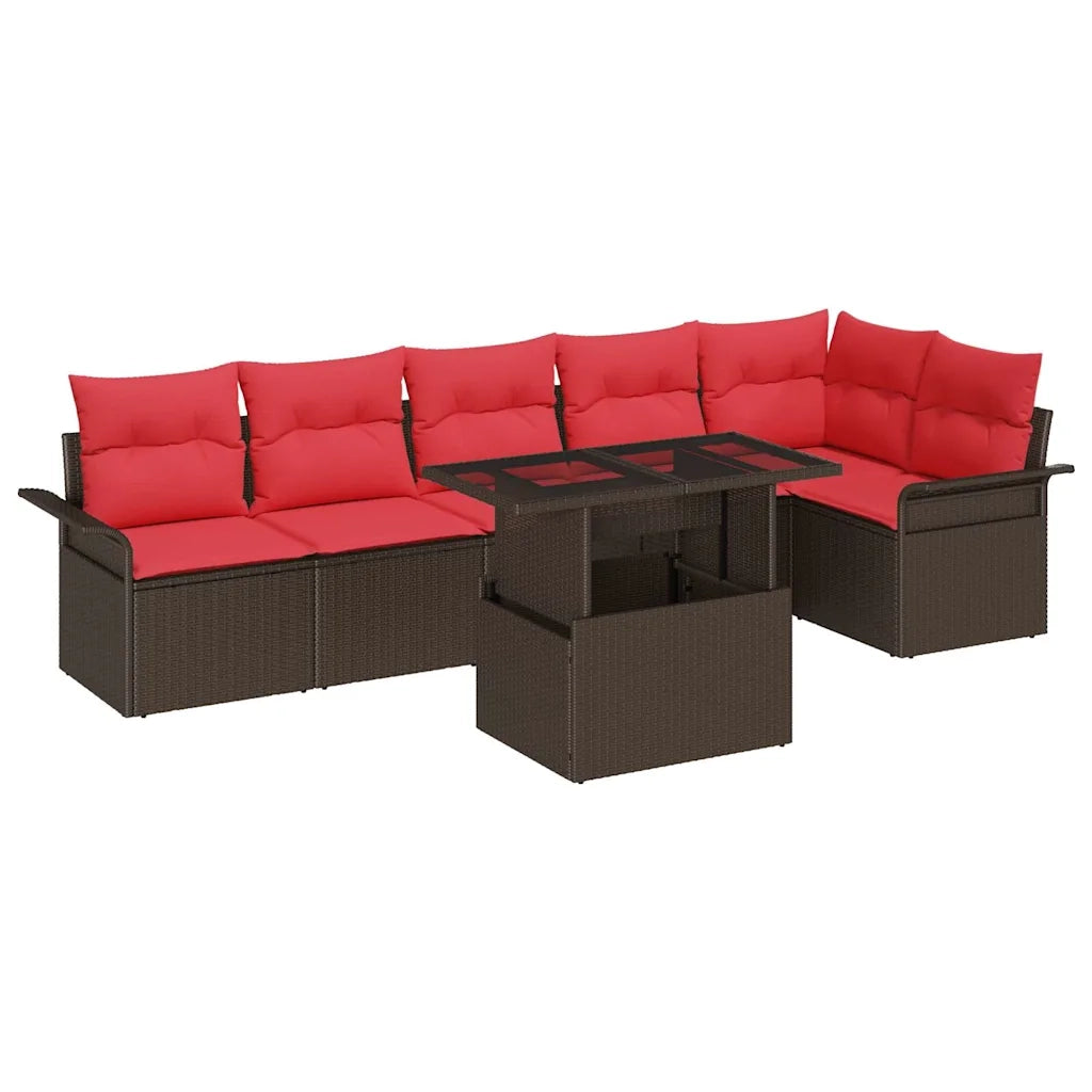 Set Divano da Giardino con cuscino 7 pcs Marrone Poly Rattan 3357037