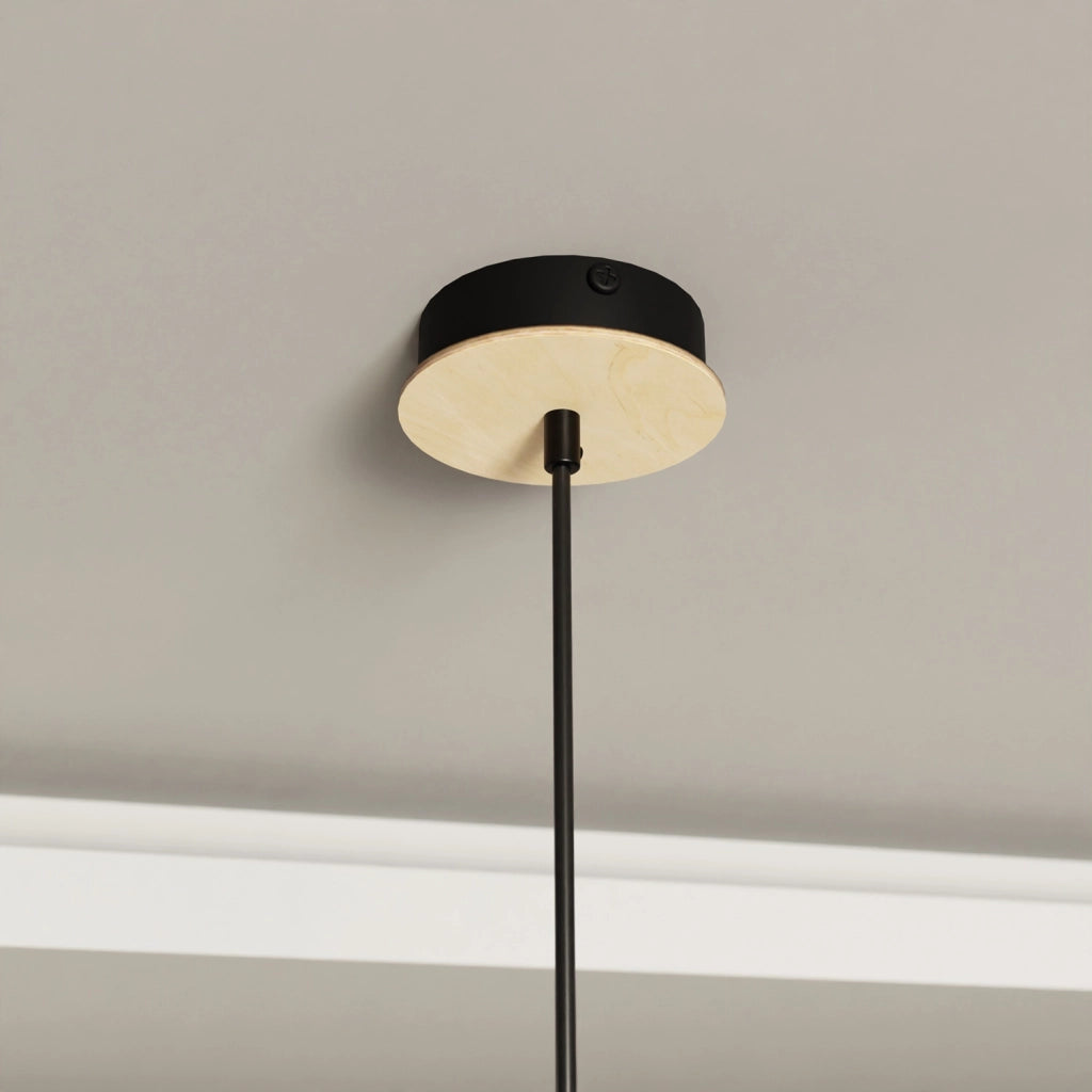 Sospensione Nordica Ishtar 1 Luce In Legno E Acciaio Nero