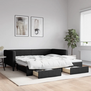Divano Letto Estraibile con Cassetti Nero 100x200 cm in Tessuto 3196621