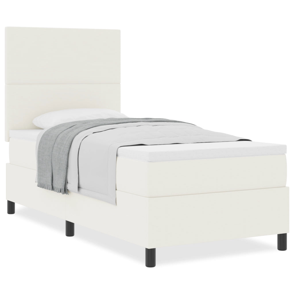 Letto con Box Spring e Materasso Panna 100x200 cm Tessuto a Coste