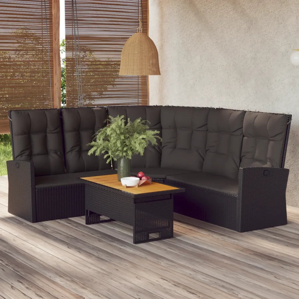 Set da Giardino 2 pz con Cuscini Nero in Polyrattan 362175
