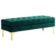 Panca Fondo Letto Imbottita con Rivestimento Trapuntato in Tessuto Effetto Velluto, 118x45x42 cm, Verde Scuro