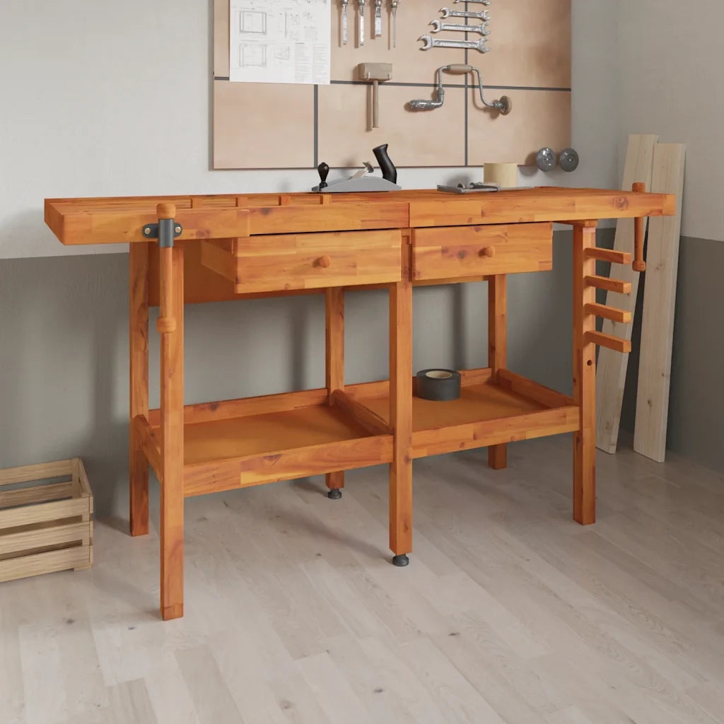 Banco Lavoro Cassetti e Morse 162x62x83cm Legno Massello Acacia CFW5493879