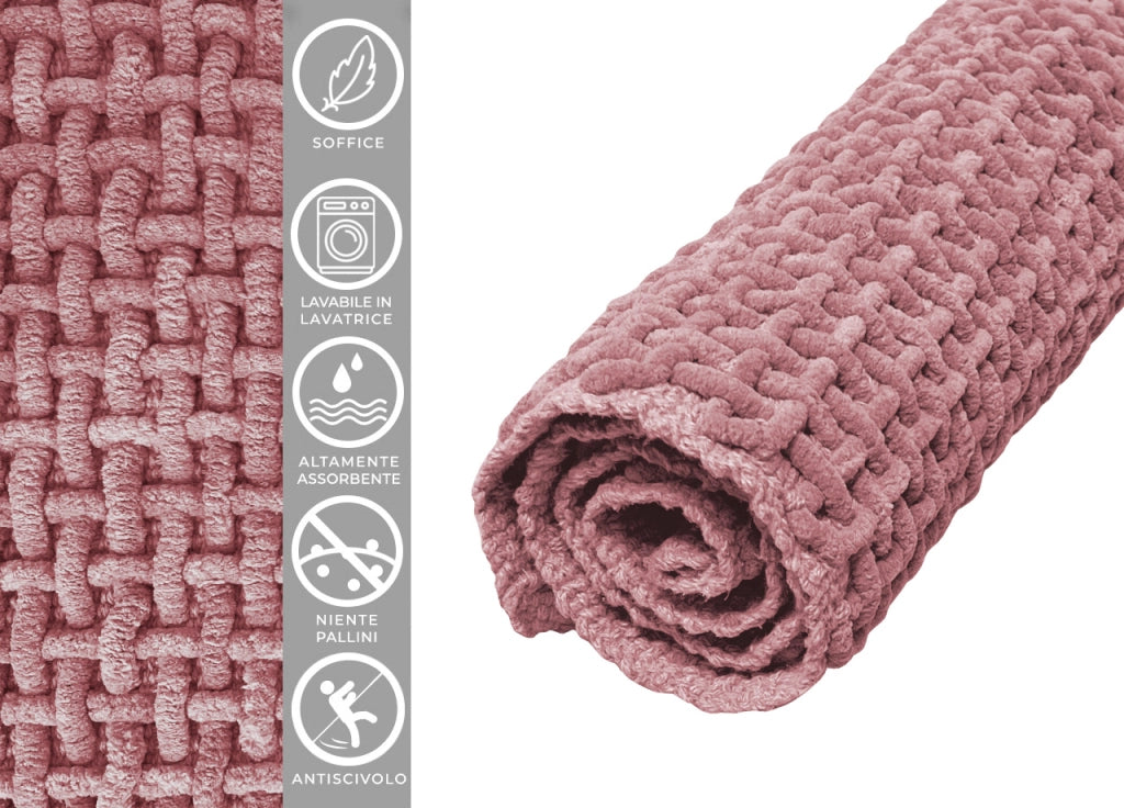 Tappeto Bagno Doccia Antiscivolo In Microfibra Super Assorbente Osaka - 40x60 - Rosa