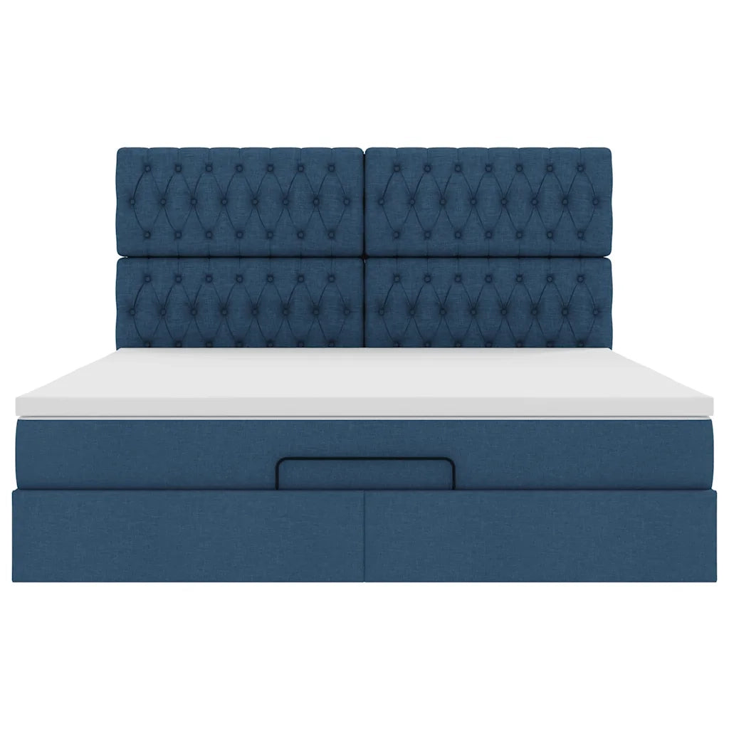 vidaXL Struttura Letto Pouf con Materasso Blu 160x200 cm in Tessuto