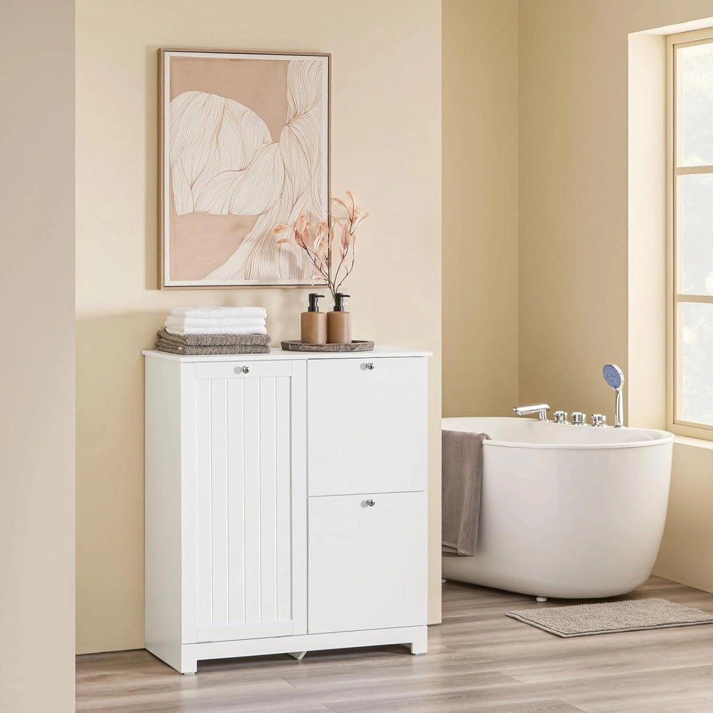 Mobile Bagno Salvaspazio Colonna Bagno Stretta 78x38x90cm con 1 Cesto Grande Integrato e 2 Cesti in Tessuto Estraibili – Armadietto Mobile Lavanderia BZR213-W